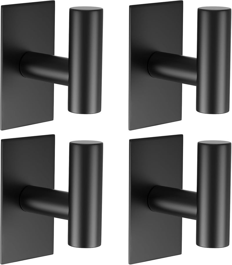 VAEHOLD Wall Towel Hooks, Heavy Duty Sticky Holder Waterproof Towel Hooks for Hanging Coat, Clothes, Closet Hook Wall Mount for Kitchen (Black, 4 Pack) - Image 1